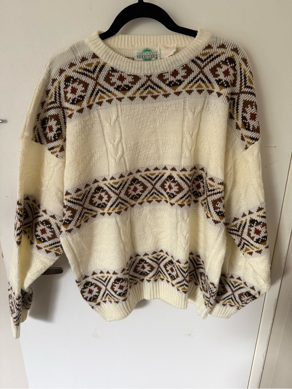 Vintage northwest territory Isle Icelandic Knit Sweater Cream Brown Geometric